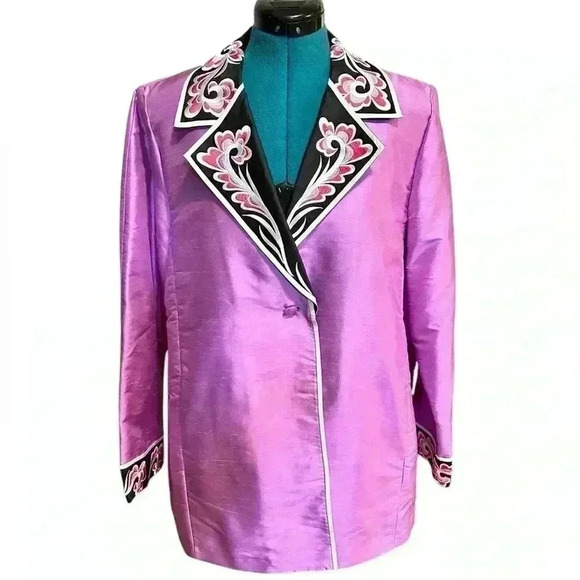 Bob Mackie 100% Silk Jacket Wearable Art Women’s Embroidery Blazer Size Large. - Picture 2 of 8